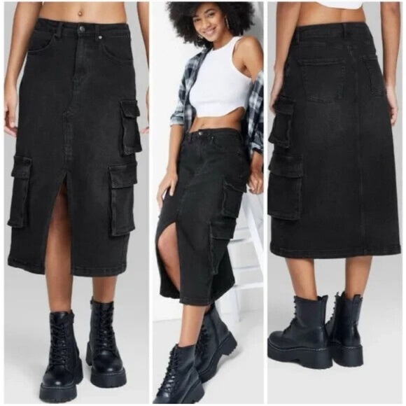 Wild Fable Women's Black Cargo Skirt with slit size XS maxi length new - Picture 1 of 10